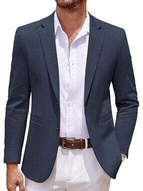 Men's Navy Blue Casual Blazer Two Button Lightweight Sport Front pocket